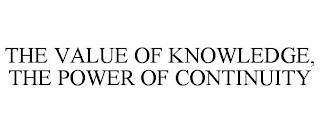 THE VALUE OF KNOWLEDGE, THE POWER OF CONTINUITY trademark