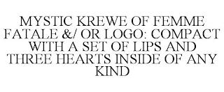 MYSTIC KREWE OF FEMME FATALE &/ OR LOGO: COMPACT WITH A SET OF LIPS AND THREE HEARTS INSIDE OF ANY KIND trademark