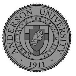 · ANDERSON UNIVERSITY · 1911 HUMANITATEM PER CRUCEM ALERE trademark