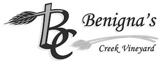 BC BENIGNA'S CREEK VINEYARD trademark