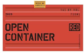 RED OPEN CONTAINER WINE OF ARMENIA 2019 14% BY VOL. 750 ML 4850086000700 trademark