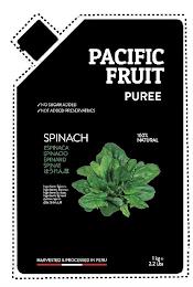 PACIFIC FRUIT PUREE NO SUGAR ADDED NOT ADDED PRESERVATIVES SPINACH 100% NATURAL ESPINACA SPINACIO EPINARD SPINAT INGREDIENTS: SPINACH INGREDIENTES: ESPINACA INGREDIENTI: SPINACIA INGREDIENTS: EPINARD ZUTATEN: SPINAT HARVESTED AND PROCESSED IN PERU 1KG 2.2 LBS trademark