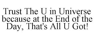 TRUST THE U IN UNIVERSE BECAUSE AT THE END OF THE DAY, THAT'S ALL U GOT! trademark