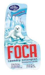 FOR ALL MACHINES INCLUDING HE PHOSPHATE-FREE FOCA LAUNDRY DETERGENT DETERGENTE LIQUIDO CAUTION: EYE IRRITANT SEE CAUTION ON LABEL. 33.81 FL OZ (1.05 QT) 1L trademark