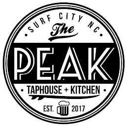 THE PEAK · TAPHOUSE + KITCHEN ·  · SURF CITY NC · EST. 2017 trademark