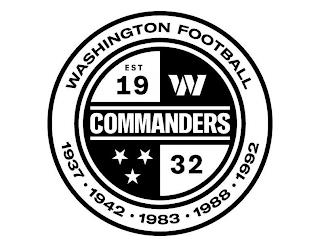 WASHINGTON FOOTBALL EST 19 W COMMANDERS 32 1937 · 1942 · 1983 · 1988 · 1992 trademark