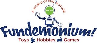 A WORLD OF FUN IN STORE FUNDEMONIUM TOYS HOBBIES GAMES trademark