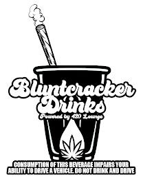 BLUNTCRACKER DRINKS POWERED BY 420 LOUNGE CONSUMPTION OF THIS BEVERAGE IMPAIRS YOUR ABILITY TO DRIVE A VEHICLE. DO NOT DRINK AND DRIVE trademark