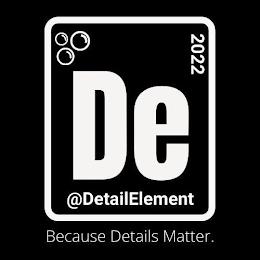 2022 DE @DETAILELEMENT BECAUSE DETAILS MATTER. trademark