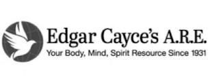 EDGAR CAYCE'S A.R.E. YOUR BODY, MIND, SPIRIT RESOURCE SINCE 1931 trademark