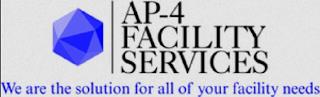 AP-4 FACILITY SERVICES WE ARE THE SOLUTION FOR ALL OF YOUR FACILITY NEEDS trademark