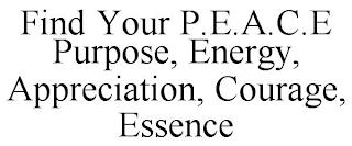 FIND YOUR P.E.A.C.E PURPOSE, ENERGY, APPRECIATION, COURAGE, ESSENCE trademark