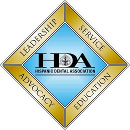 HDA HISPANIC DENTAL ASSOCIATION LEADERSHIP SERVICE ADVOCACY EDUCATION trademark