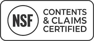 NSF CONTENTS & CLAIMS CERTIFIED trademark