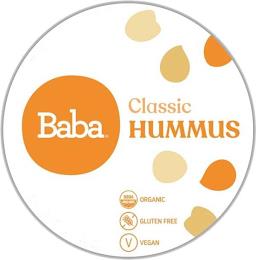 BABA CLASSIC HUMMUS, USDA ORGANIC GLUTEN FREE AND VEGAN WITH ASSOCIATED SYMBOLS OR MARKS trademark