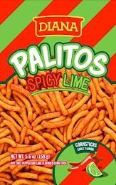 DIANA PALITOS SPICY LIME CORNSTICKS CHILE Y LIMON NET WT. 5.6 OZ (158G) HOT CHILI PEPPER AND LIME FLAVORED CORN STICK trademark