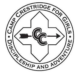 CC · CAMP CRESTRIDGE FOR GIRLS · DISCIPLESHIP AND ADVENTURE trademark