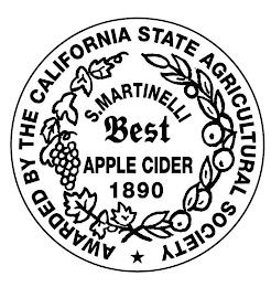 AWARDED BY THE CALIFORNIA STATE AGRICULTURAL SOCIETY S. MARTINELLI BEST APPLE CIDER 1890 trademark