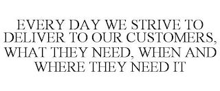 EVERY DAY WE STRIVE TO DELIVER TO OUR CUSTOMERS, WHAT THEY NEED, WHEN AND WHERE THEY NEED IT trademark