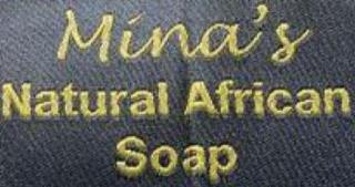 MINA'S NATURAL AFRICAN SOAP INGREDIENTS COCOA PODS, SHEA BUTTER COCONUT/PALM KERNEL OIL, WATER 16 OZ/450 G MADE IN GHANA trademark