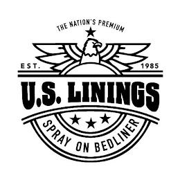 THE NATION'S PREMIUM EST. 1985 U.S. LININGS SPRAY ON BEDLINER trademark