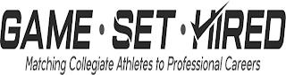 GAME · SET · HIRED MATCHING COLLEGIATE ATHLETES TO PROFFESIONAL CAREERS trademark