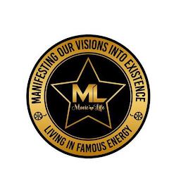 MANIFESTING OUR VISIONS INTO EXISTENCE ML MOVIE LIFE LIVING IN FAMOUS ENERGY trademark