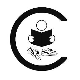 A DESIGN OF A PERSON WITH RUNNING SHOES READING A BOOK INSIDE OF THE LETTER C trademark